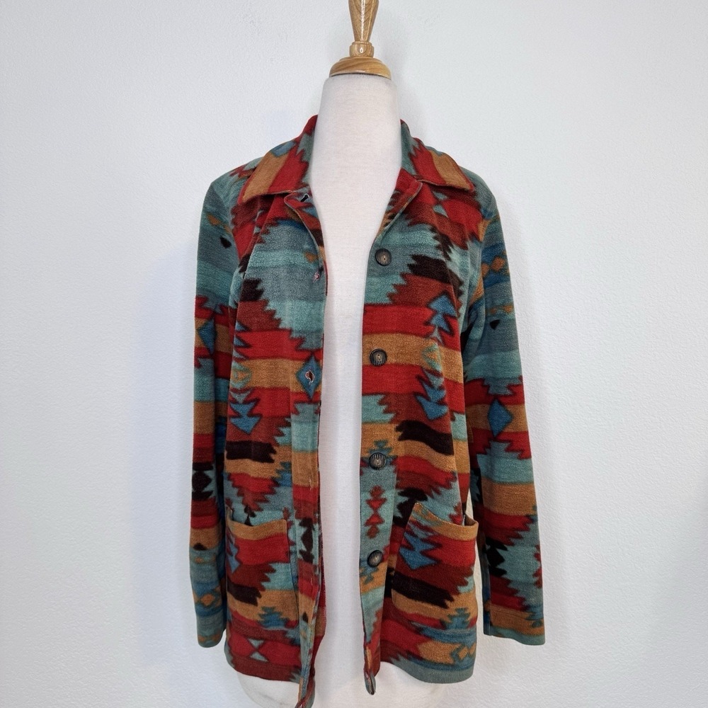 Natural Reflections Womens Southwestern Aztec Fleece Jacket Size S Turquoise Red